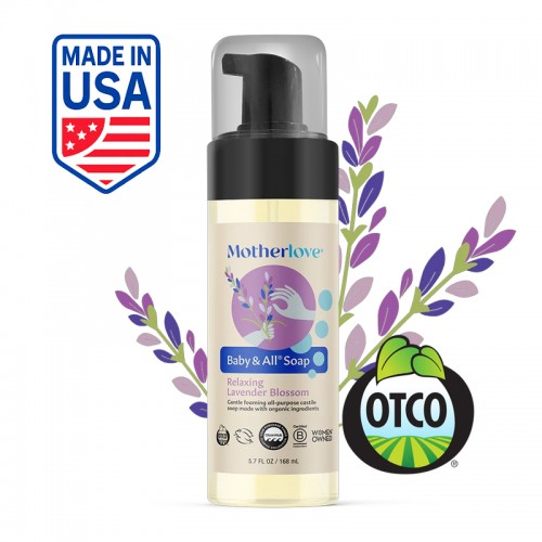 Motherlove Baby & All® Soap - Relaxing Lavender Blossom 168ml | Gentle foaming all-purpose castile soap made with organic ingredients | Organic Baby Soap | Made in USA | 3 months+